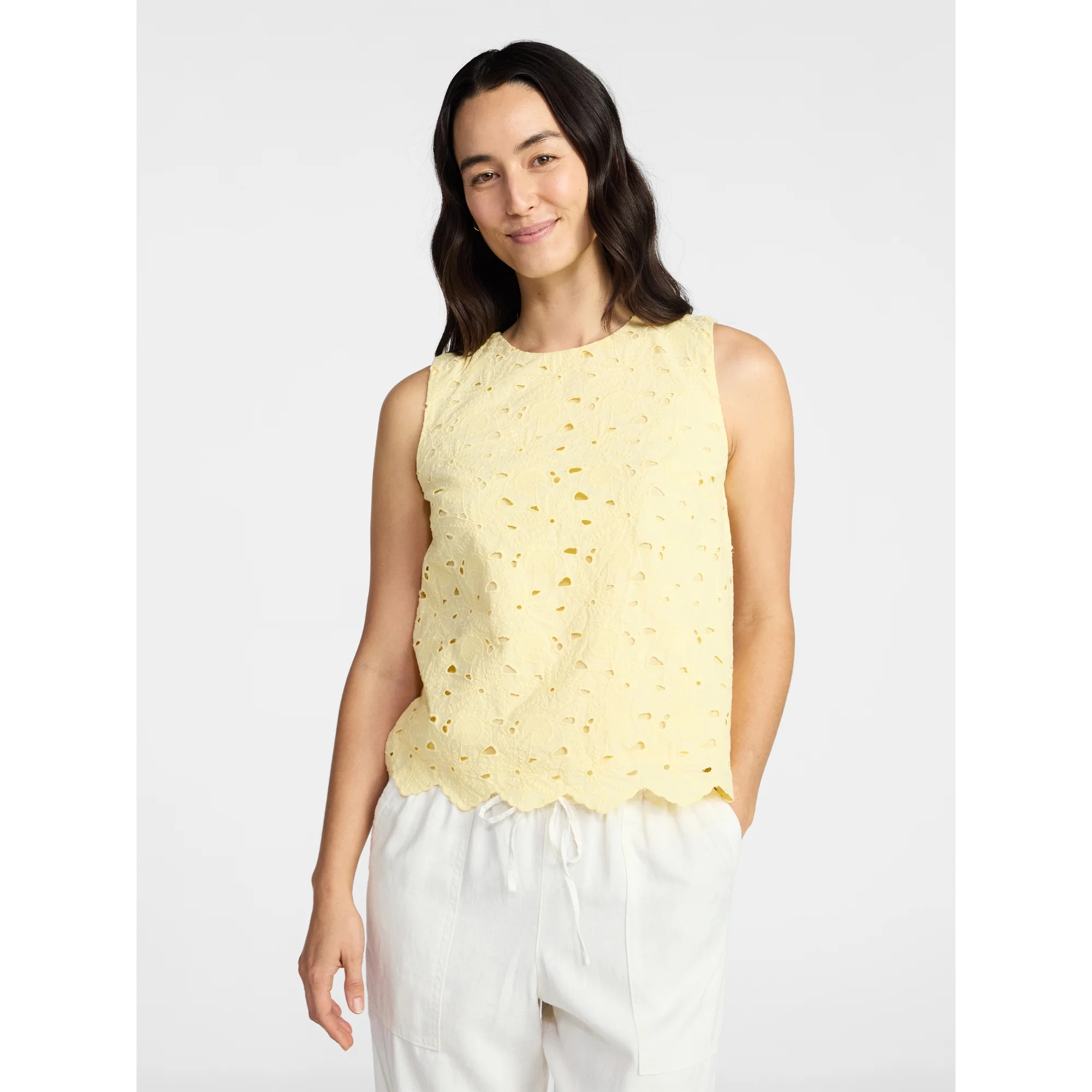 Time and Tru Women’s and Women’s Plus Eyelet Embroidery Top, Sizes XS-4X | Walmart (US)