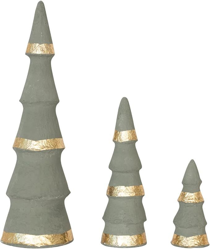 Creative Co-Op Handmade Paper Mache Trees with Gold Foil, Grey, Set of 3 | Amazon (US)
