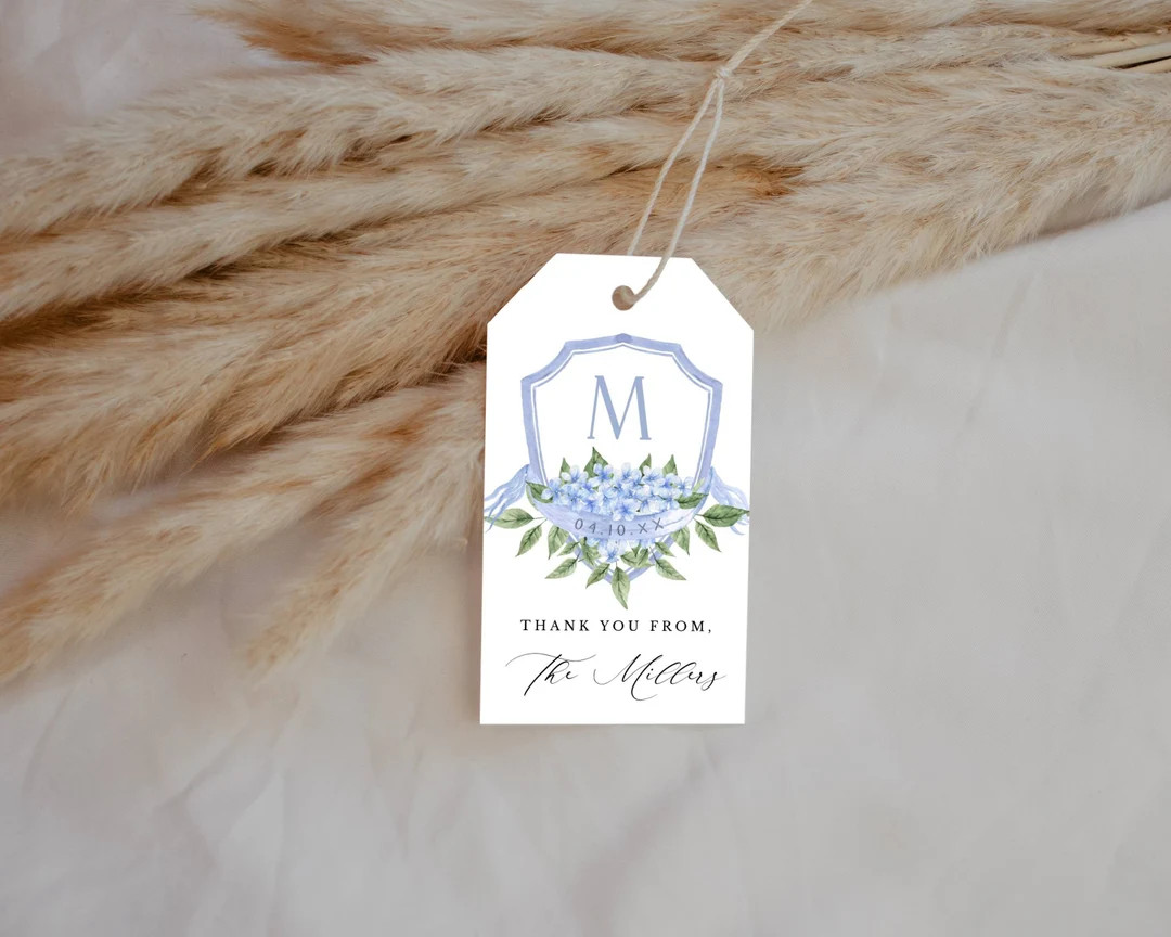 Hydrangea Editable Thank You Hanging Favor Tags,monogram Crest, Bridal Shower, Wedding, Self-edit... | Etsy (US)