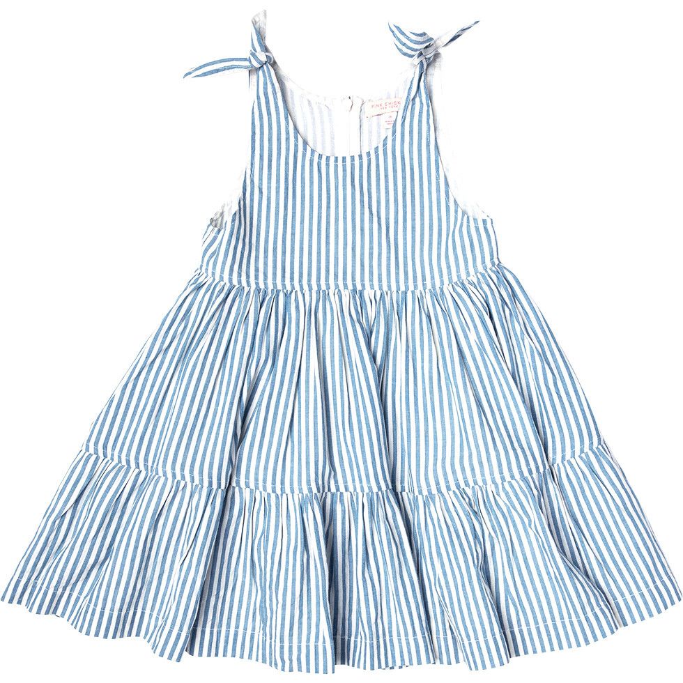 Girls Taylor Dress, Blue Skinny Stripe | Maisonette