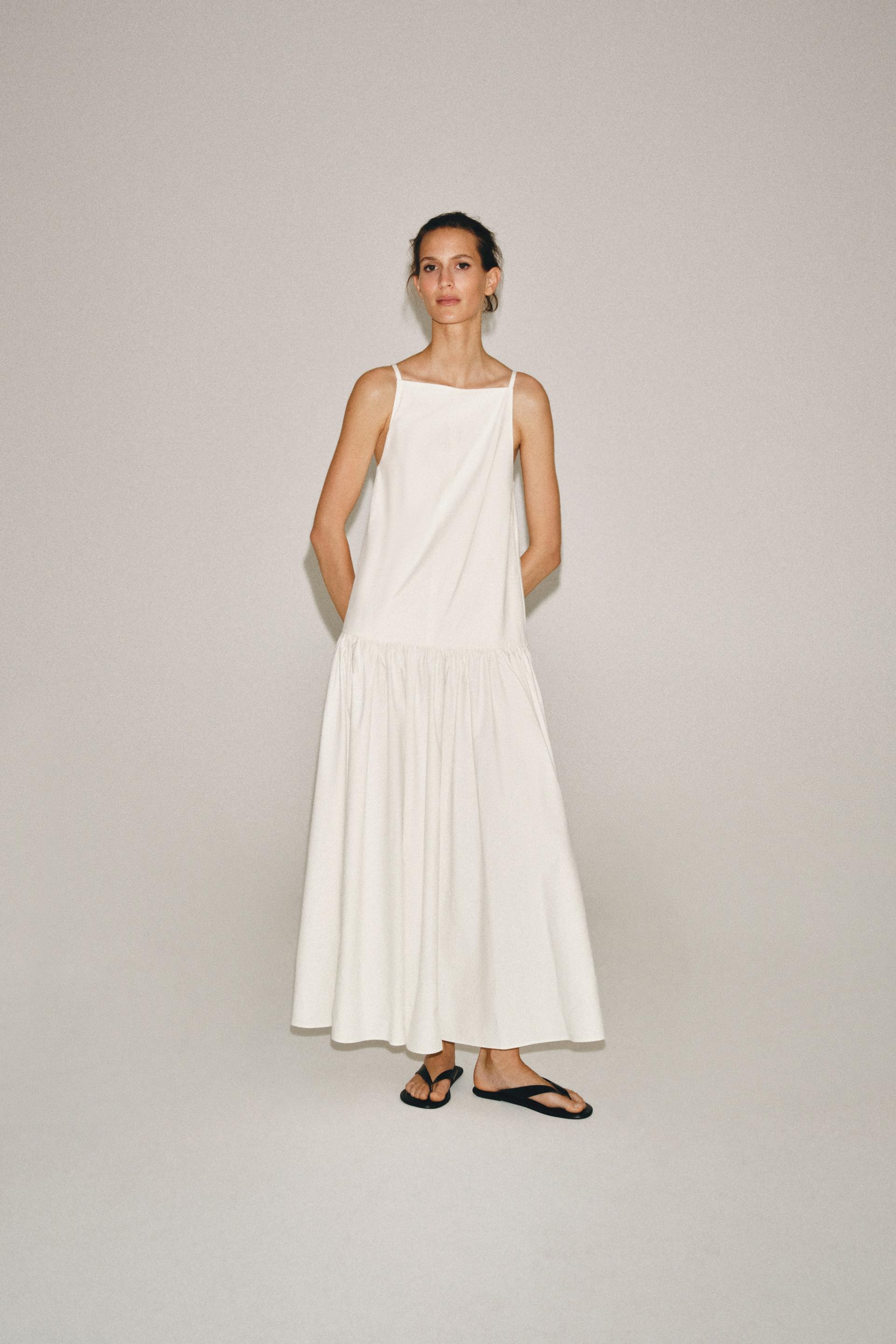 Zara - Zw Collection Pleated Dress - White - Xs - Woman | Zara US