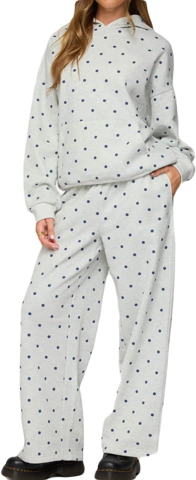 Polka Dot Sweat Set for Women Two Piece Bow Print Tracksuit Long Sleeve Hoodie Wide Leg Sweatpant... | Amazon (US)