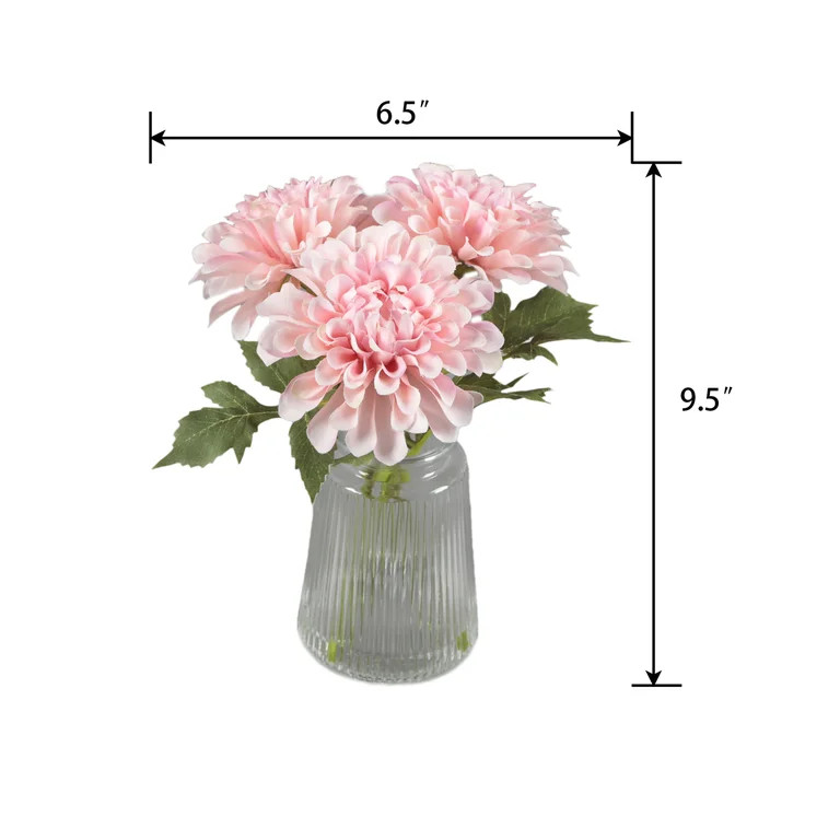 11 in H x 6.5 in W x 6.5 in D Mainstays Faux Dahlia in Glass Vase (3.5*3.5*4.75) | Walmart (US)