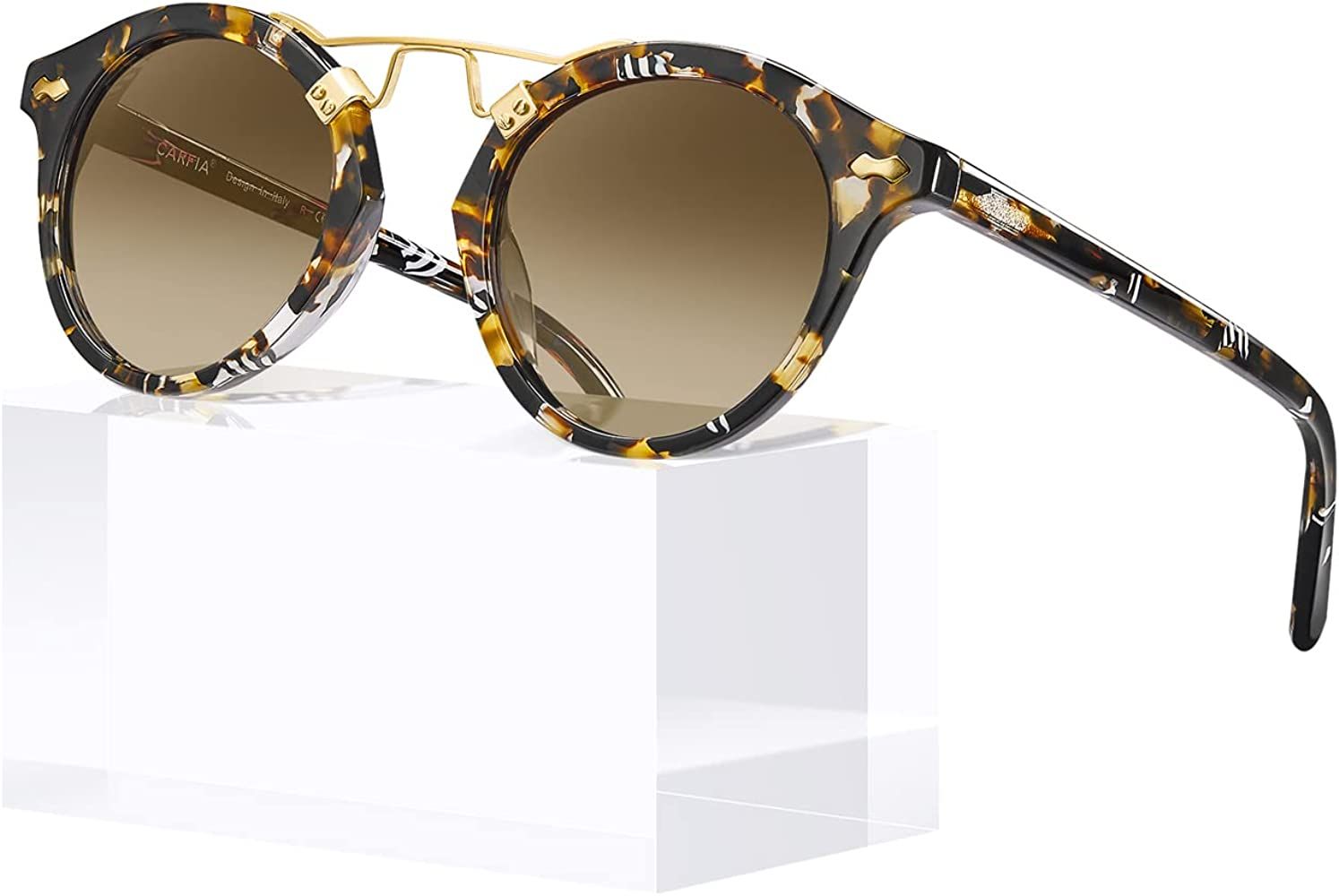CARFIA Small Acetate Polarized Sunglasses for Women UV Protection, Retro Double Bridge Eyewear Me... | Amazon (US)