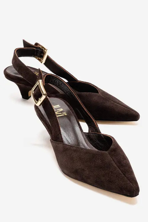 Forever & Always Shoes Dioris Leather Slingback Kitten Heel Pump in Brown Suede at Nordstrom, Size 9 | Nordstrom