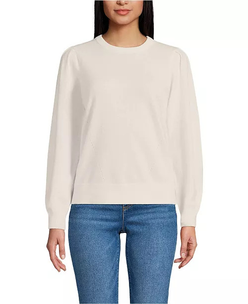 Women's Cashmere Puff Sleeve Crew Neck Sweater | Macy's
