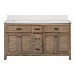 Stanhope 61 in. W x 22 in. D Vanity in Reclaimed Oak with Engineered Stone Vanity Top in Crystal ... | The Home Depot