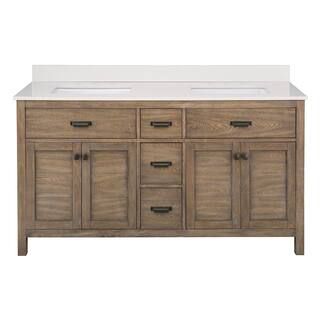 Home Decorators Collection Stanhope 61 in. W x 22 in. D Vanity in Reclaimed Oak with Engineered S... | The Home Depot