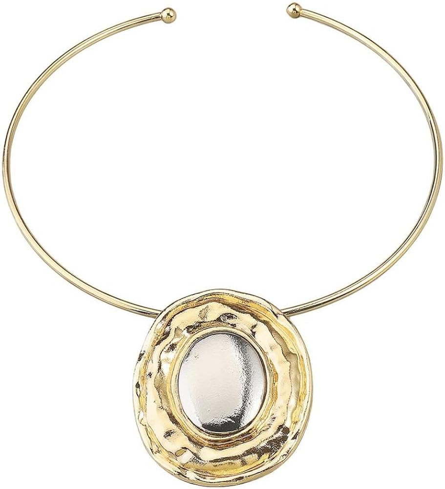Chunky Statement Necklaces - African Choker Necklace with Gold Oval Pendant,Tribal Collar Necklac... | Amazon (US)
