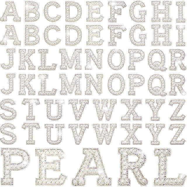 26 Piece Pearl Iron on Letter A-z White Rhinestone Pearl Bling Letter Patch Glitter Sew on Alphab... | Amazon (US)