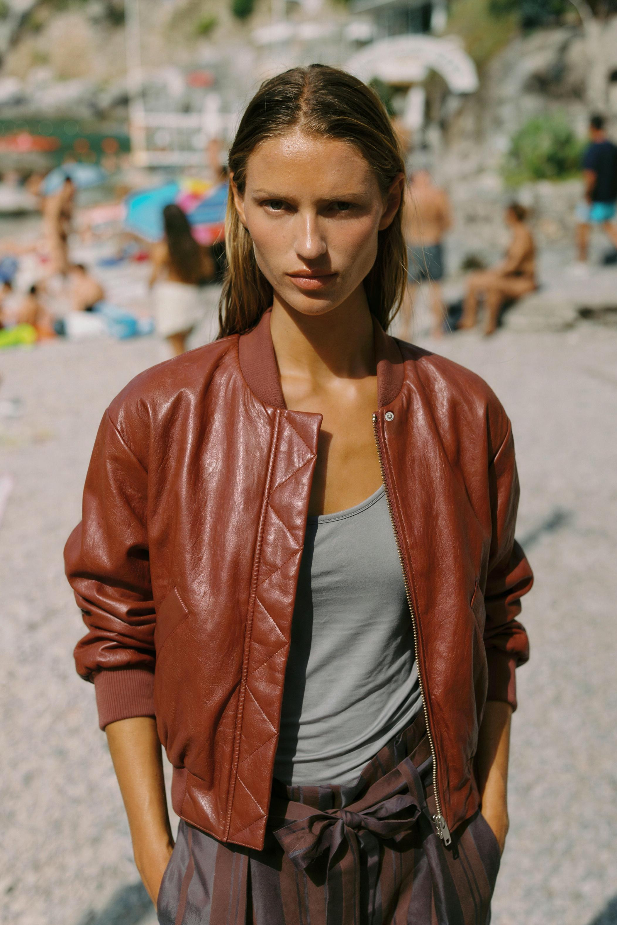 FAUX LEATHER BOMBER JACKET WITH SHOULDER PADS | Zara US
