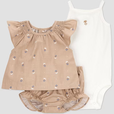 Carter's Just One You®️ Baby Floral 3pc Top & Bottom Set - Brown/White 3M | Target