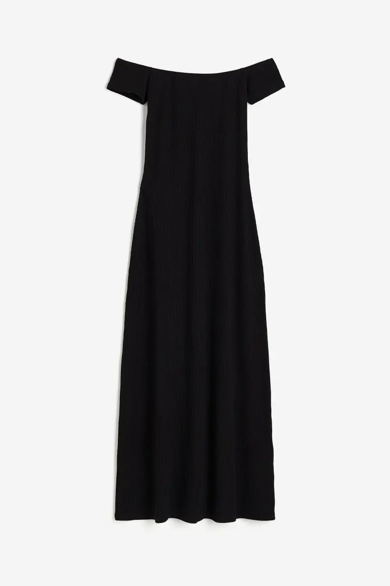 Rib-knit Off-the-shoulder Dress - Black - Ladies | H&M US | H&M (US + CA)