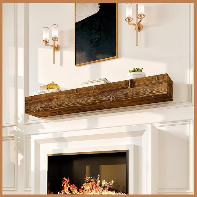 Avana Repisa Rústica para Chimenea - 84 Pulgadas, Madera Artesanal - Estante Decorativo de Pared... | Amazon (US)
