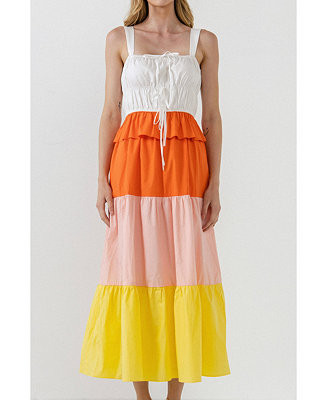 Women's Color Block Tied Detail Shirring Dress | Macy's