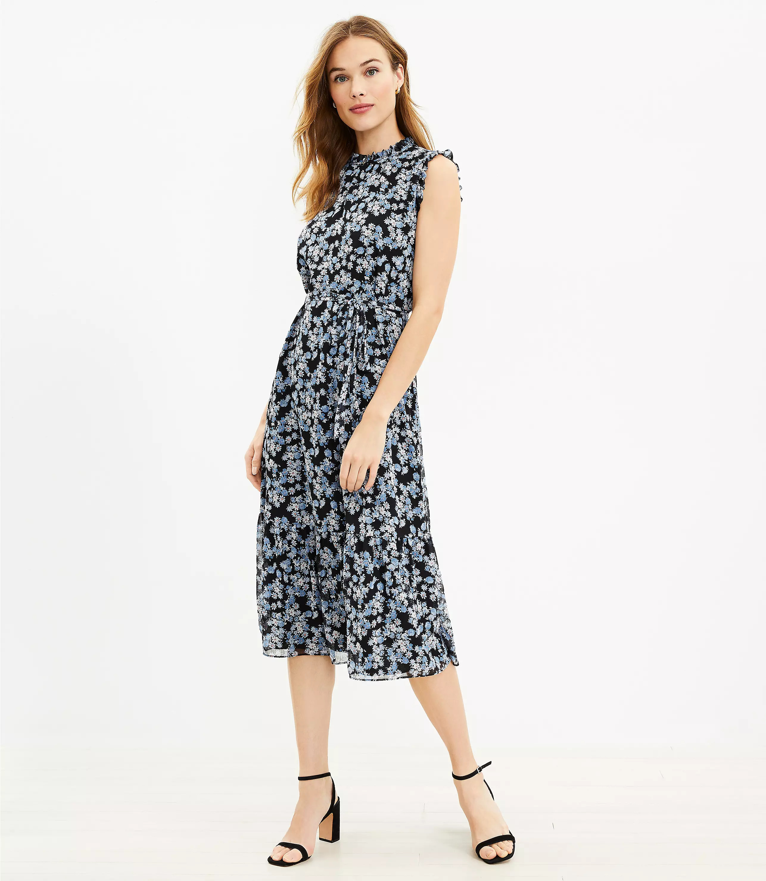 Bouquet Ruffle Sleeveless Midi Dress | LOFT