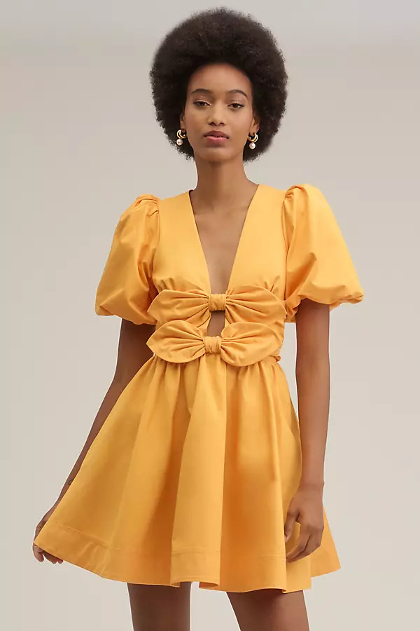 Lovaan Devon Puff-Sleeve Bow Mini Dress | Anthropologie (US)