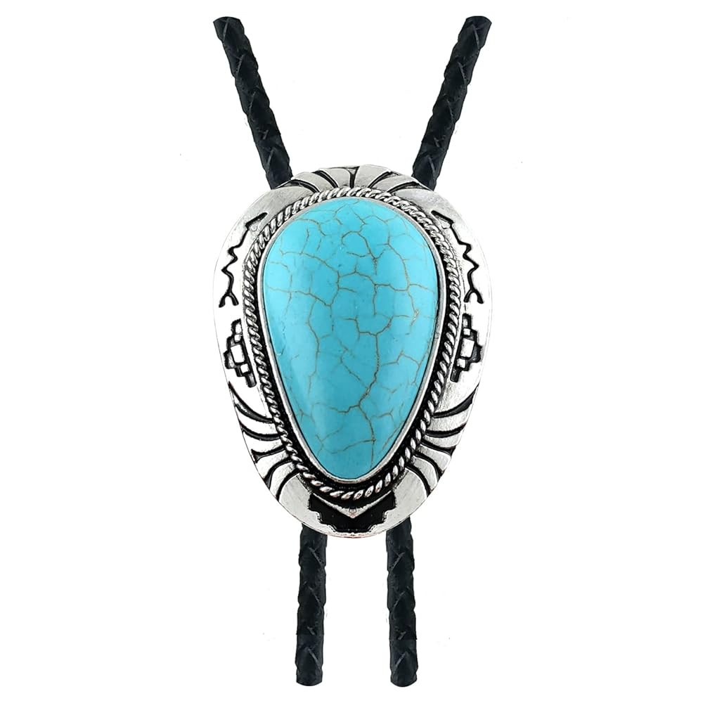Stone Bolo Tie Native Western Cowboy Handmade Genunie Leather Bola Tie Necktie For Men Women | Amazon (US)