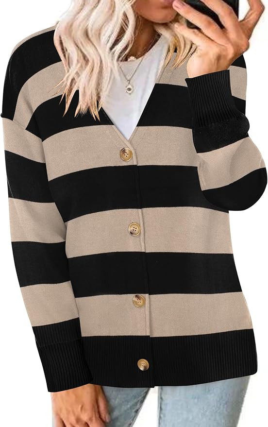 Zeagoo Women's Oversized Button Cardigan Sweaters 2024 Fall Open Front Lightweight Cardigans V Ne... | Amazon (US)