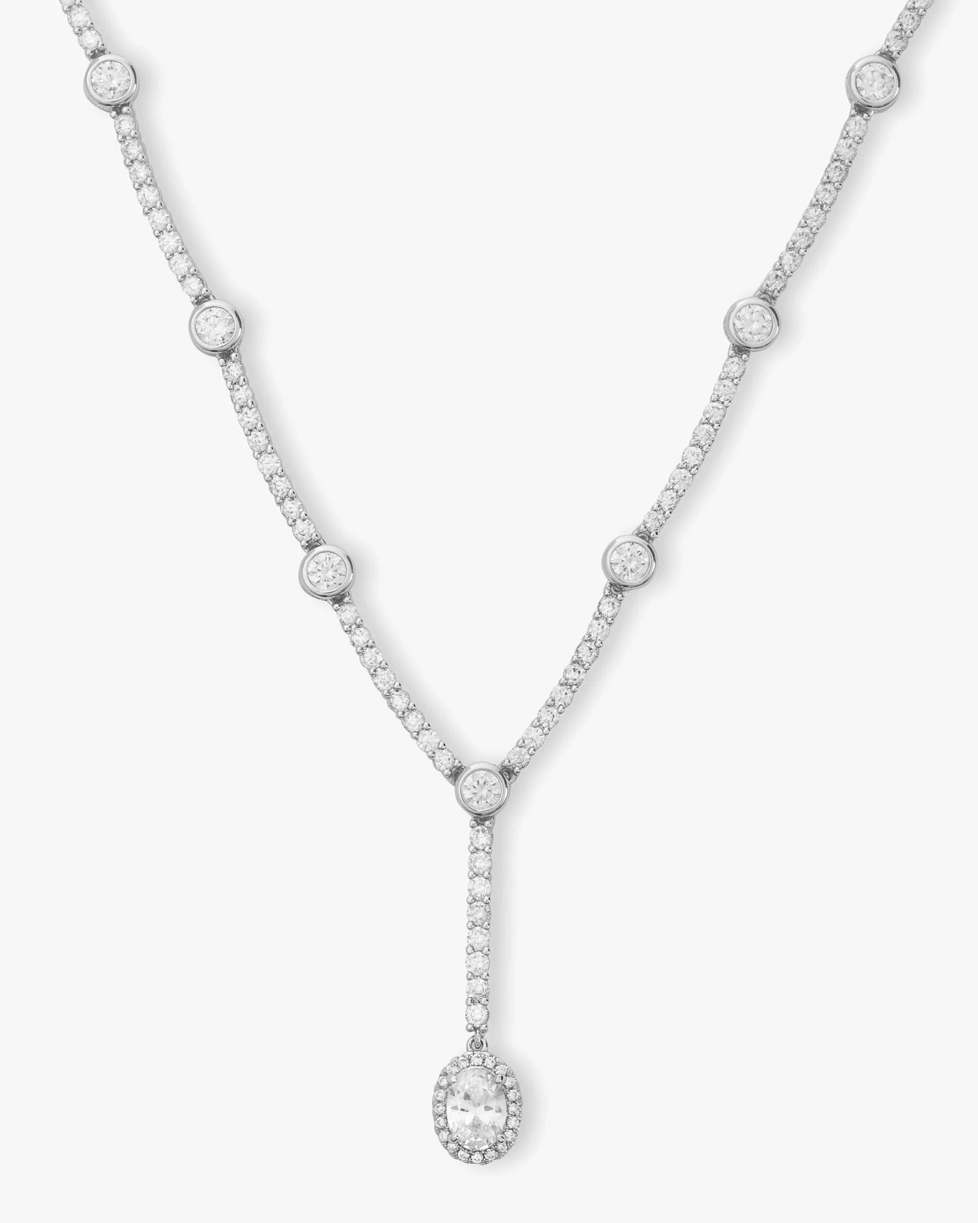 She's an Icon Lariat Necklace 18" - Silver|White Diamondettes | Melinda Maria Jewelry