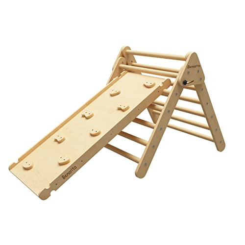 Benarita Pikler Triangle Foldable Wooden Climbing Triangle Ladder with Ramp for Sliding Climbing ... | Amazon (US)