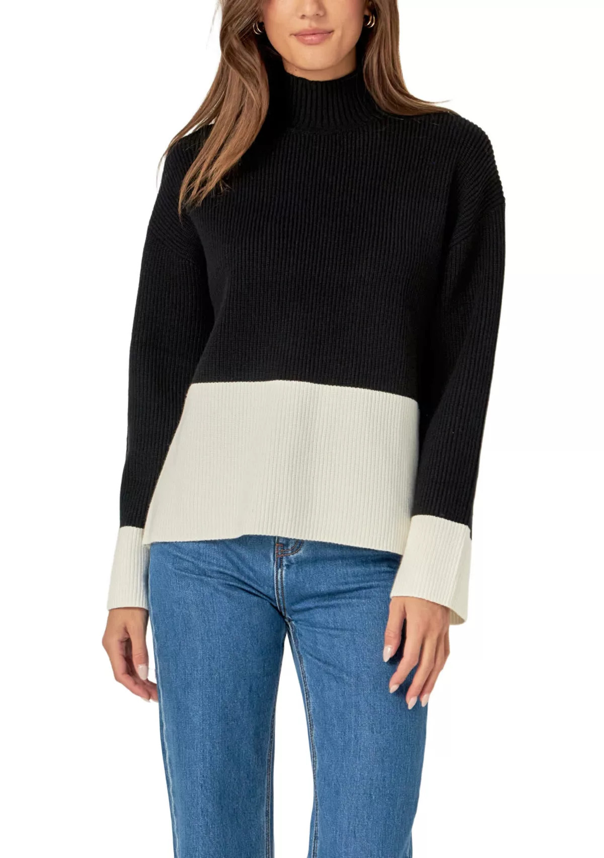 Bicolor High Collar Sweater | Belk