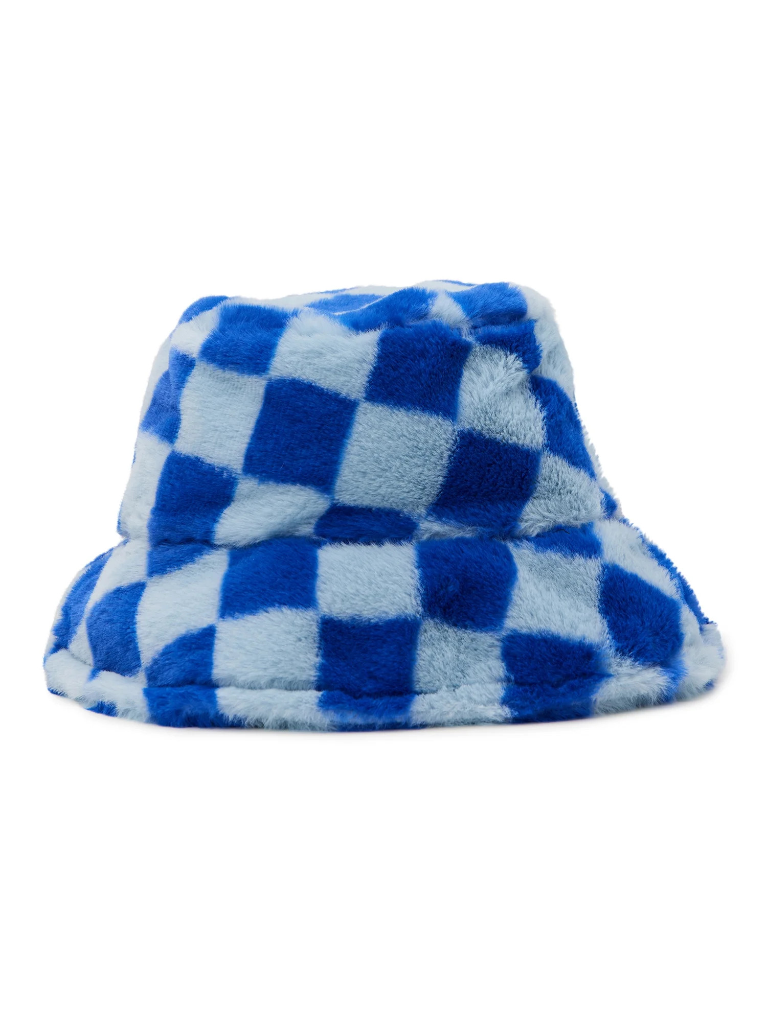 No Boundaries Women's Faux Fur Check Bucket Hat Metro Blue | Walmart (US)