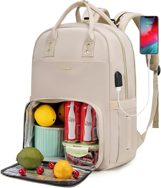 LOVEVOOK Lunch Backpack Insulated Cooler Backpack, Waterproof Laptop Backpack Vintage Work Lunch ... | Amazon (US)
