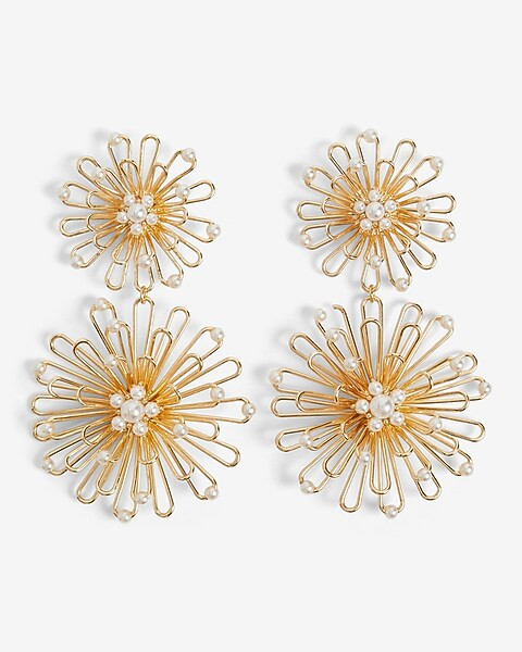 Pearl Embellished Wire Flower Drop Earrings | Express