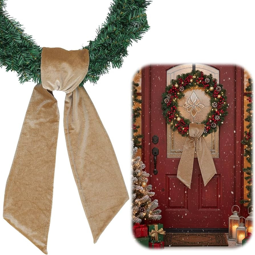Christmas Gold Velvet Wreath Sash 5.1"x53.9" Extra Long Luxury Bow - DIY Embroidery Premium Ribbo... | Amazon (US)