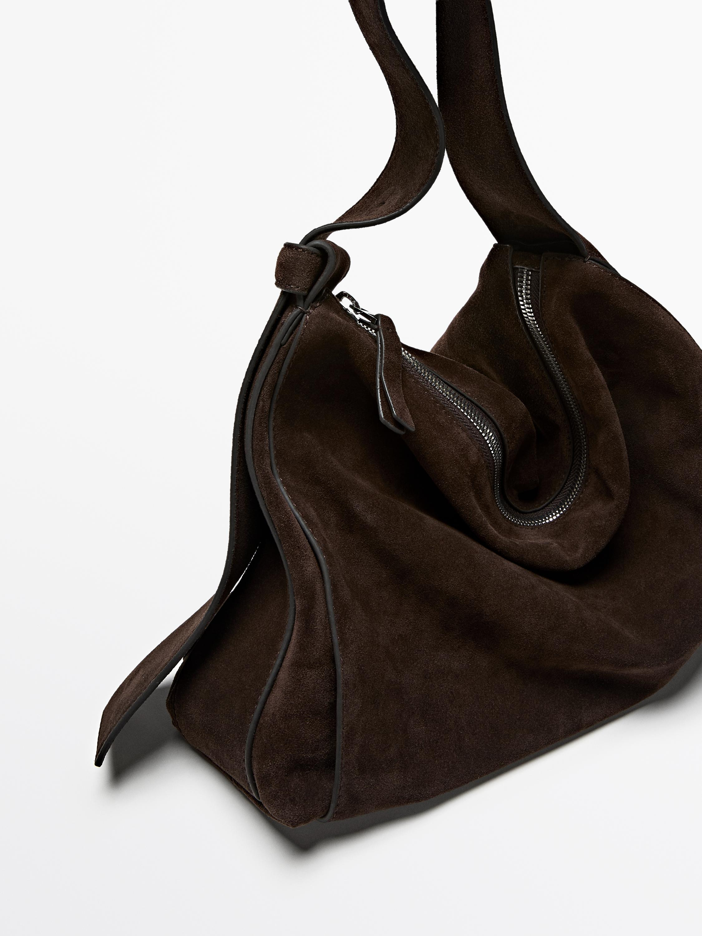 Large split leather shoulder bag | Massimo Dutti UK