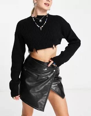 Weekday Ridley faux leather mini skirt with asymmetric hem in black | ASOS | ASOS (Global)