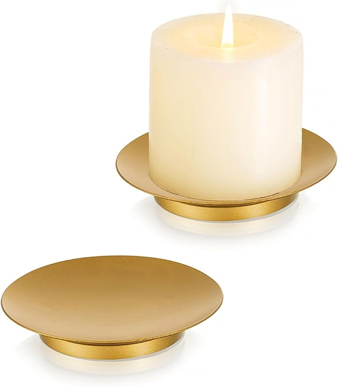 Romadedi Iron Plate Candle Holder - Gold Candle Holders for Pillar Candles, Set of 2 Small Candle... | Amazon (US)