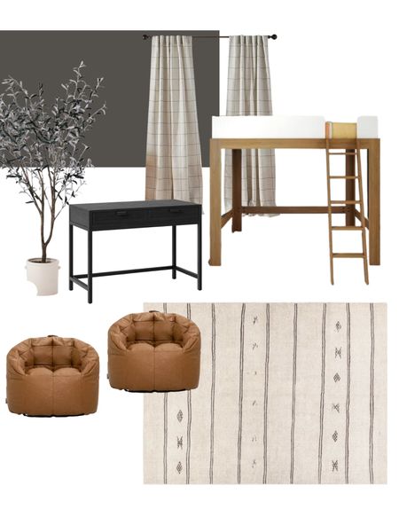 Neutral kids room mood board with loft bed and bean bag chairs! Perfect for kids or tweens! 

#LTKunder100 #LTKhome #LTKkids