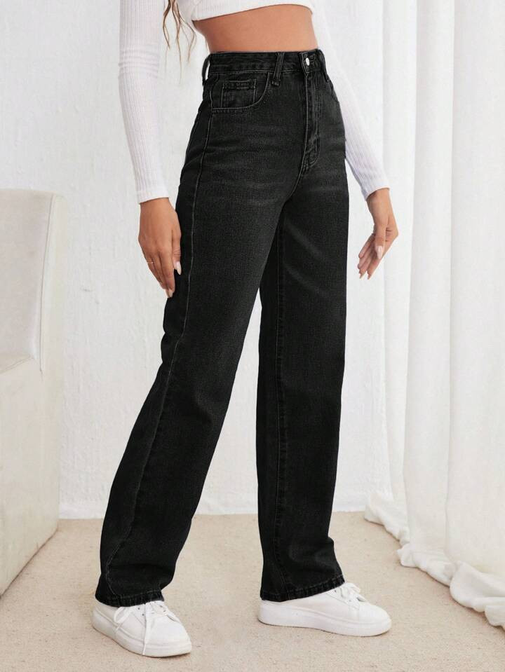 SHEIN Frenchy High Waisted Straight Leg Jeans | SHEIN