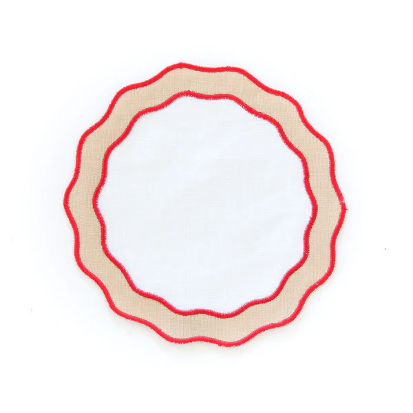 Applique Scallop Cocktail Napkin, Red | The Avenue