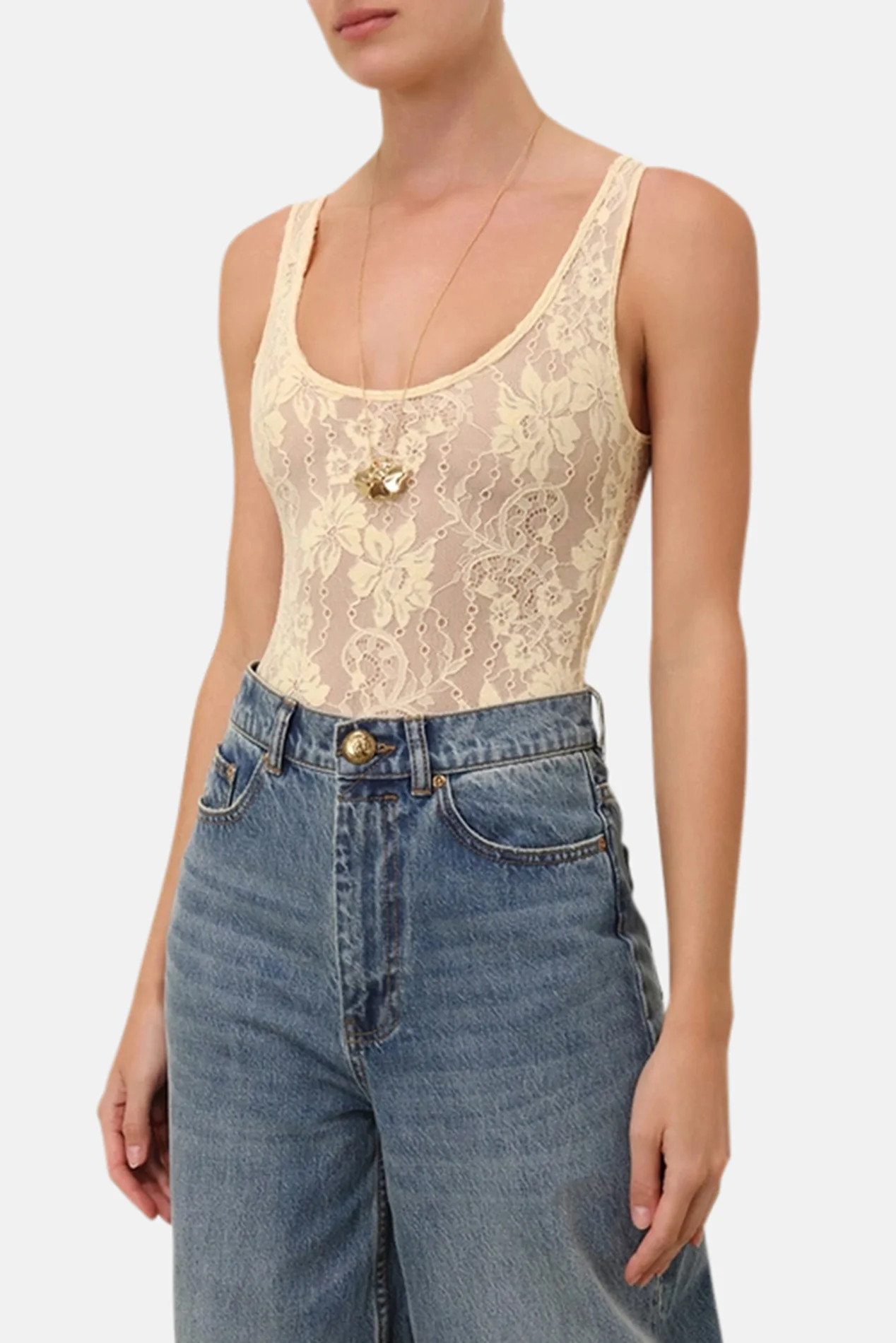 Lace Scoop Neck Bodysuit Cream | Blue & Cream