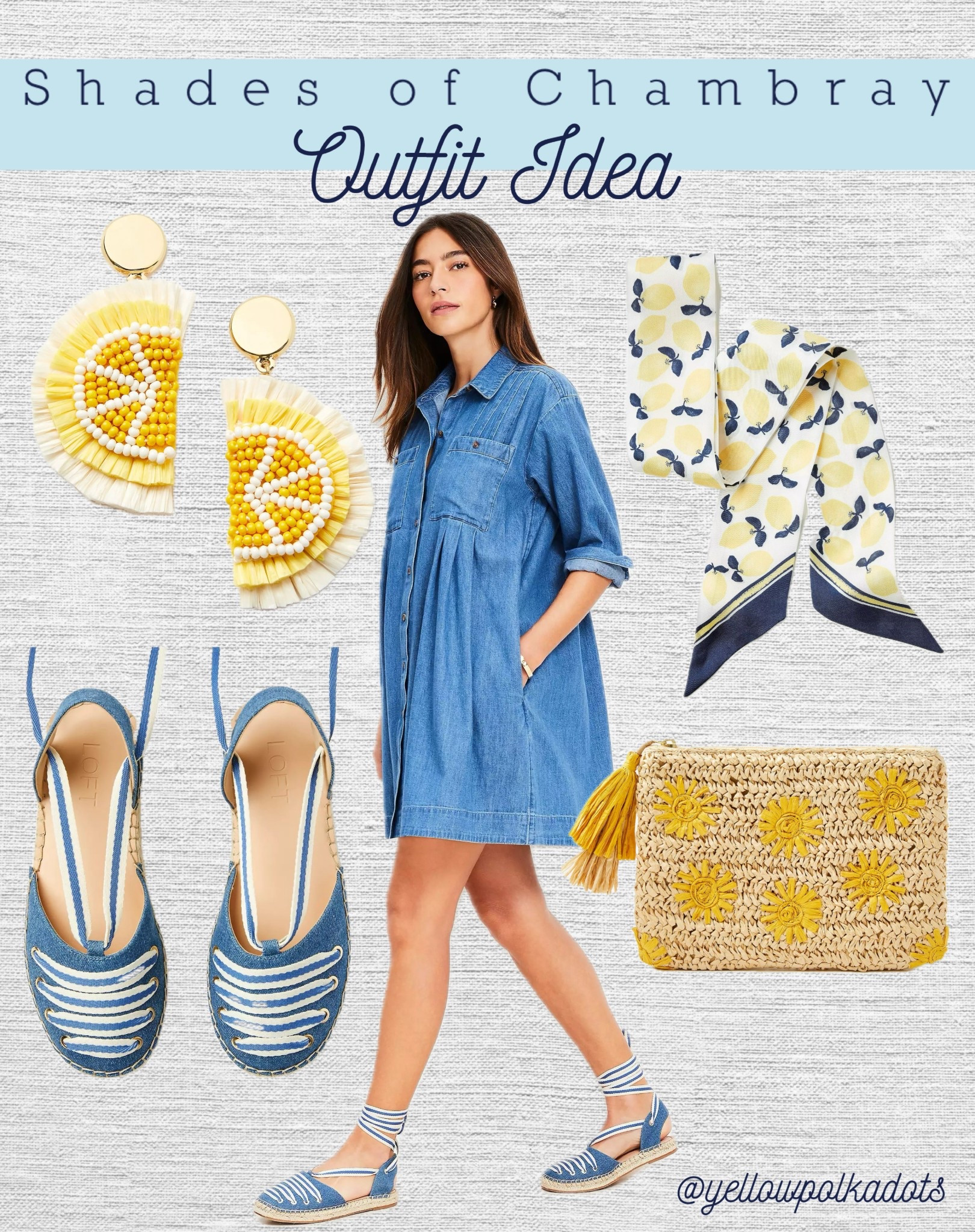 The perfectly refreshing summer outfit! This chambray dress is just du pretty especially with these yellow highlights! #summeroutfit #graduationoutfit

#LTKStyleTip #LTKOver40 #LTKFindsUnder100