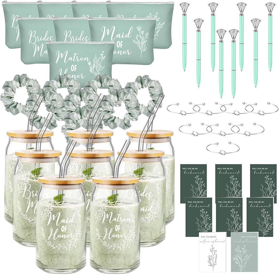 Irenare 48 Pcs Bridesmaid Proposal Gifts Maid of Honor Gifts Bridal Shower 16oz Glass Cups Cosmet... | Amazon (US)