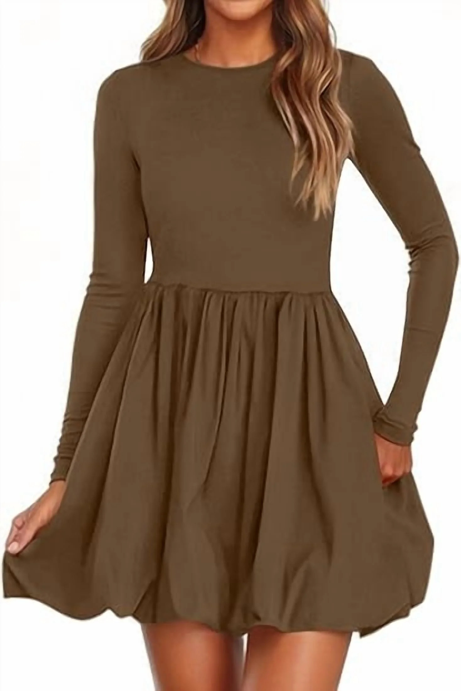 PRETTYGARDEN Fall Dresses for Women Casual Long Sleeve Bubble Cute Crew Neck A Line Mini Short Dr... | Walmart (US)