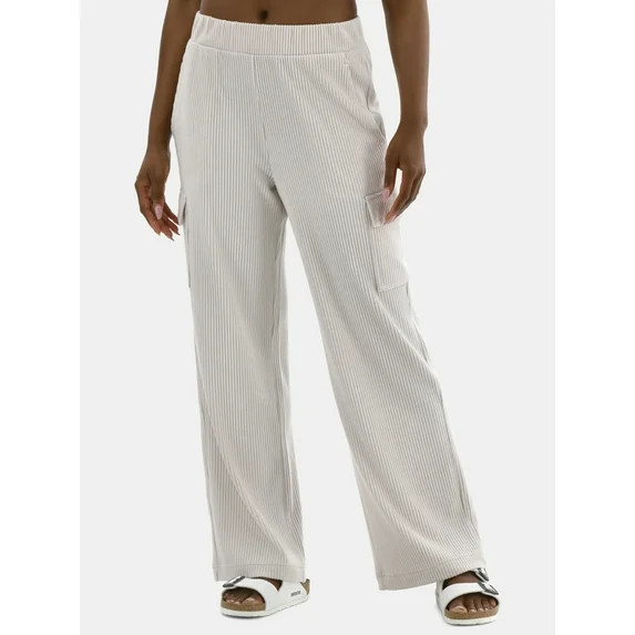 Avia Women’s and Women's Plus Corded Ribbed Seamed Wide-Leg Pants, Sizes XS-4X | Walmart (US)