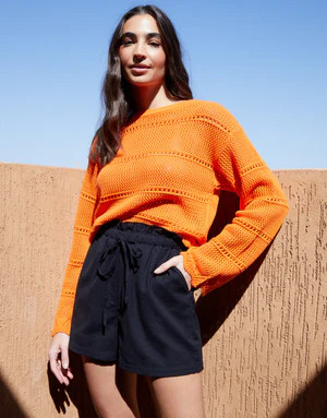 Women's Ecru Linen Blend Paperbag Waist Shorts | Threadbare