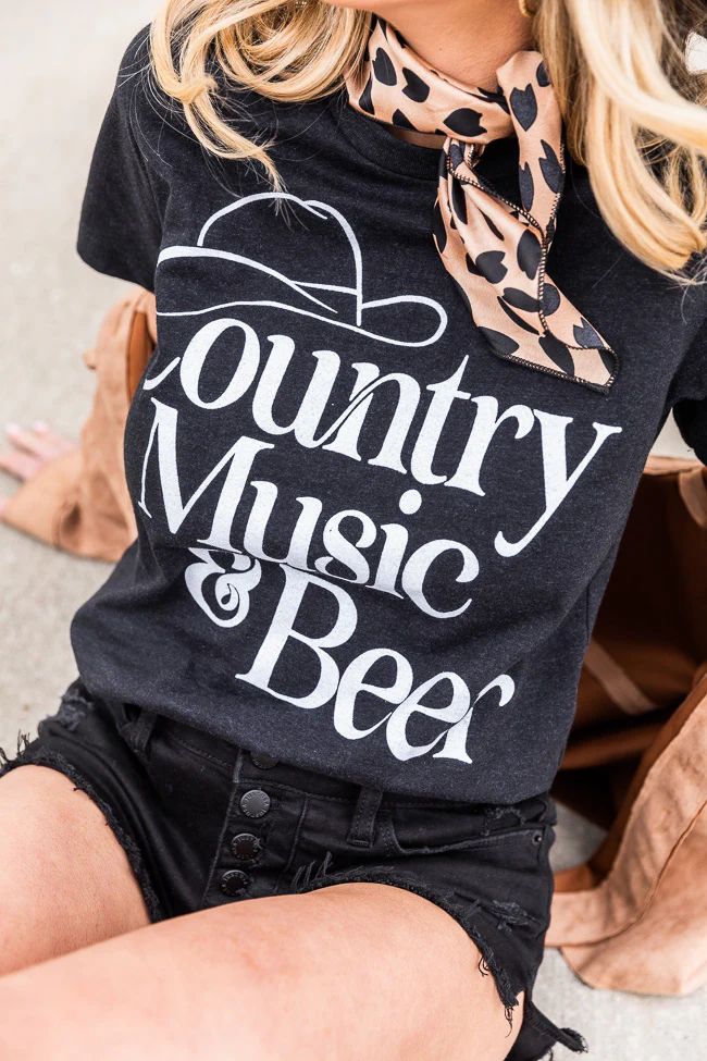 Country Music And Beer Black Graphic Tee DOORBUSTER | Pink Lily