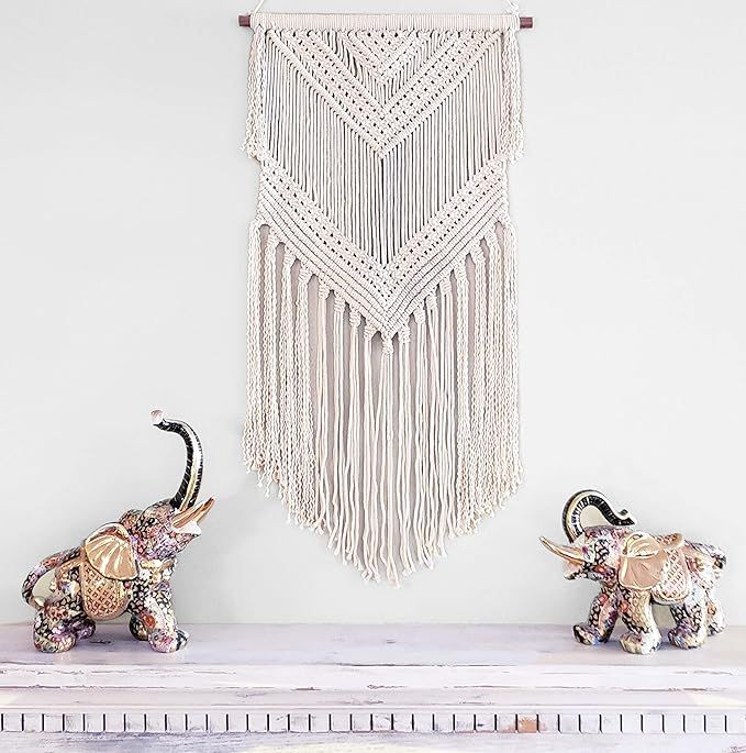 Boho Macrame woven Wall Hanging Beige 16 in x 36 in Modern Bohemian Tapestry wall Art Decor for H... | Amazon (US)