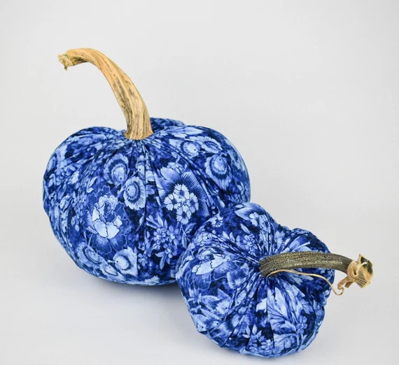 Blue Floral Pumpkin With Real Stem | Etsy | Etsy (US)