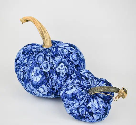 Blue Floral Pumpkin With Real Stem | Etsy | Etsy (US)