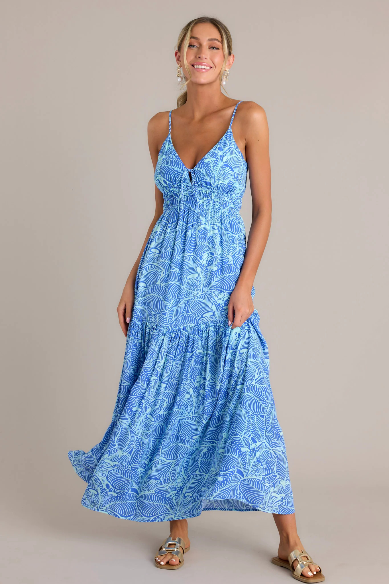 Z Supply Lisbon Arta Floral Blue Wave Maxi Dress | Red Dress