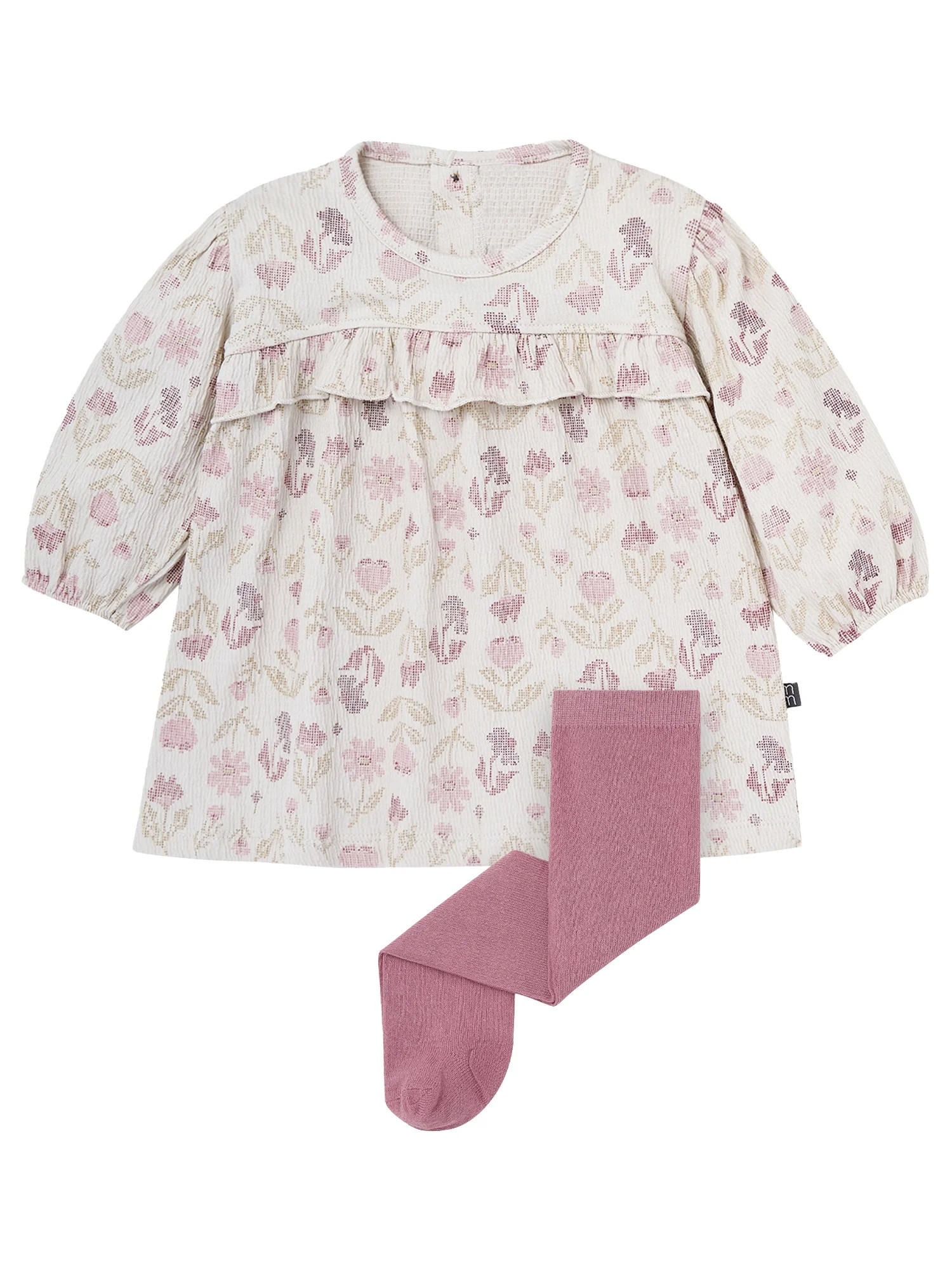 Modern Moments By Gerber Baby Girl Drop Shoulder Dress and Tights Outfit Set, 2-Piece, Sizes 0/3 ... | Walmart (US)