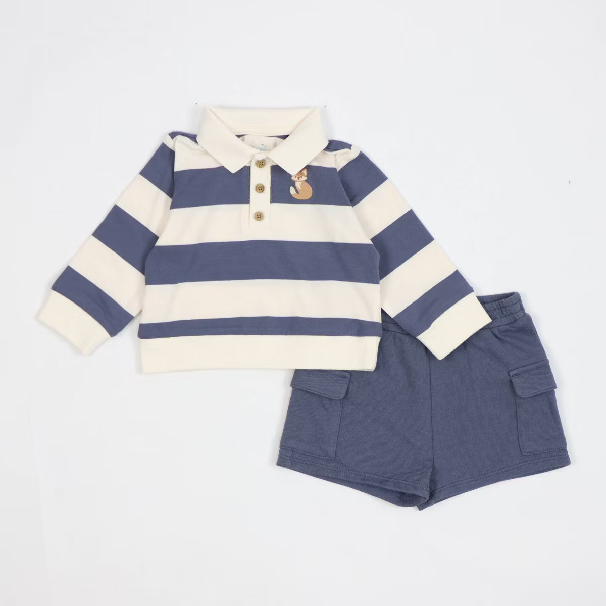 Baby Boys' 2pc Fox Striped Polo Shorts Set - Cloud Island™ Navy Blue | Target
