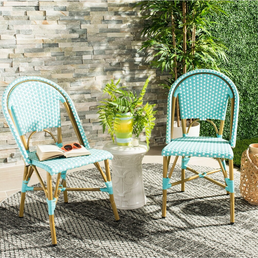 Safavieh Salcha Indoor-Outdoor French Bistro Teal/ White Stacking Side Chair (Set of 2) - 18"x21.6"x | Bed Bath & Beyond